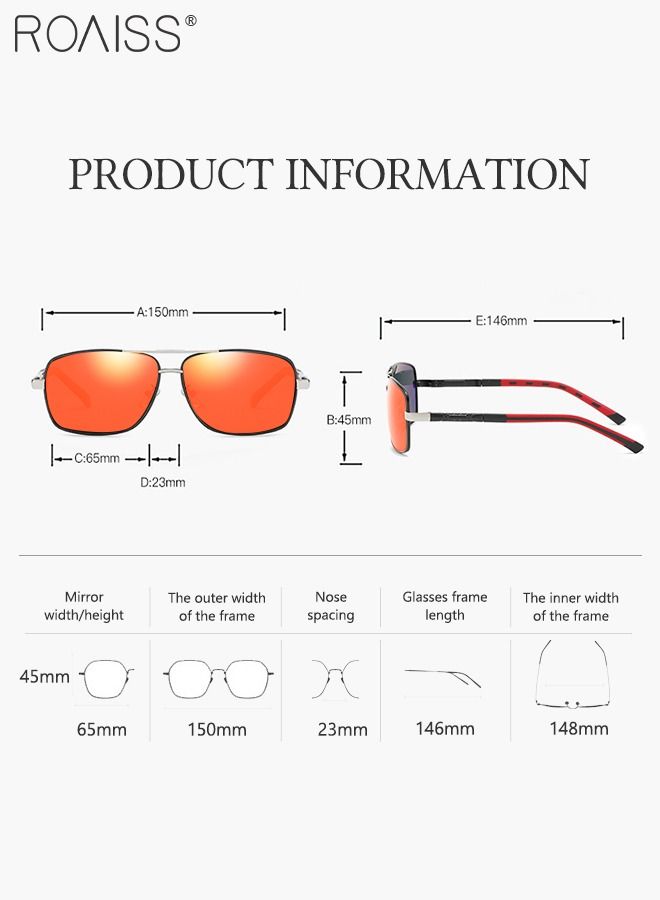 roaiss Men's Polarized Rectangular Sunglasses, UV400 Protection Sun Glasses with Metal Frame, Fashion Anti-Glare Sunglasses for Men Driving, Fishing, Traveling, Red, 65mm  - Image 3