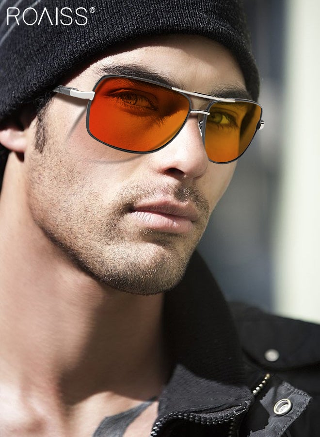 roaiss Men's Polarized Rectangular Sunglasses, UV400 Protection Sun Glasses with Metal Frame, Fashion Anti-Glare Sunglasses for Men Driving, Fishing, Traveling, Red, 65mm  - Image 1