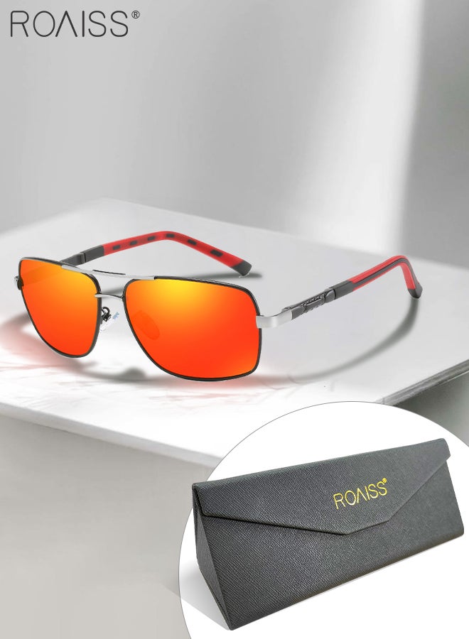 roaiss Men's Polarized Rectangular Sunglasses, UV400 Protection Sun Glasses with Metal Frame, Fashion Anti-Glare Sunglasses for Men Driving, Fishing, Traveling, Red, 65mm  - Image 2