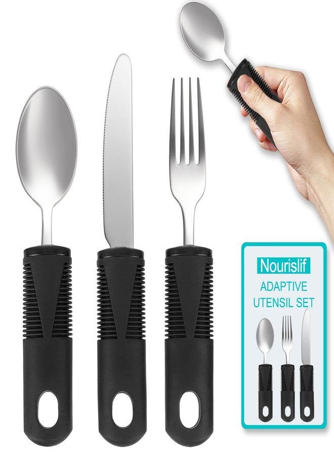 Nourislif Adaptive Utensils, Adaptive Utensils 3pcs for Hand Tremors,Elderly, Arthritis,Parkinsons-Built Up Utensils for Adults-Easy Grip Aids Handle-2.7oz Each Weighted Silverware for Hand Tremors - Image 1