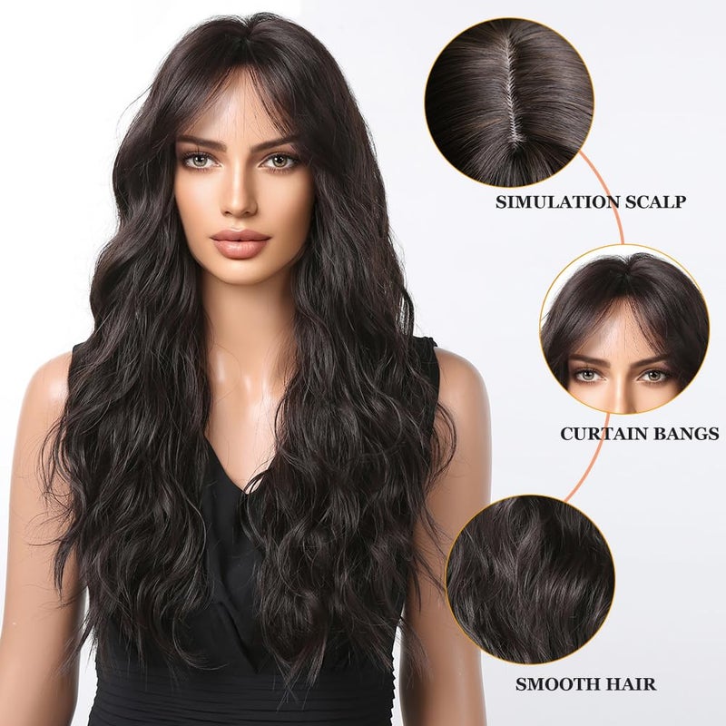 Esmee Long Wavy Dark Brown Wigs for Women Natuaral Synthetic Hair Heat Resistant Brunette Wig for Daily Party Cosplay Use - Image 3