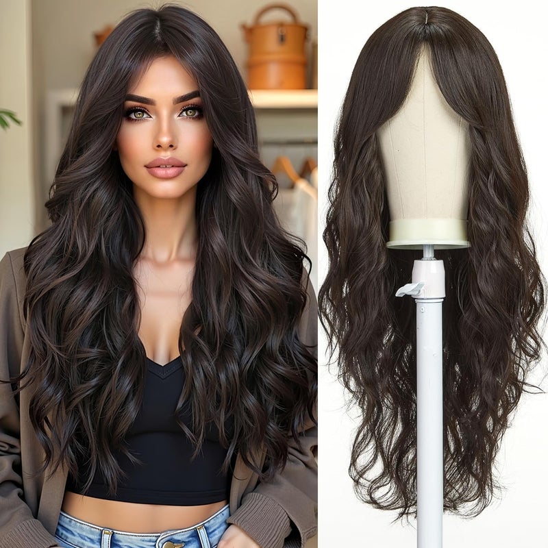 Esmee Long Wavy Dark Brown Wigs for Women Natuaral Synthetic Hair Heat Resistant Brunette Wig for Daily Party Cosplay Use - Image 1