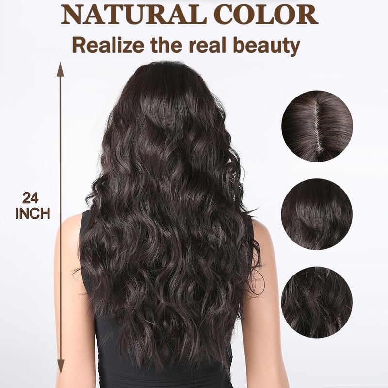 Esmee Long Wavy Dark Brown Wigs for Women Natuaral Synthetic Hair Heat Resistant Brunette Wig for Daily Party Cosplay Use - Image 4