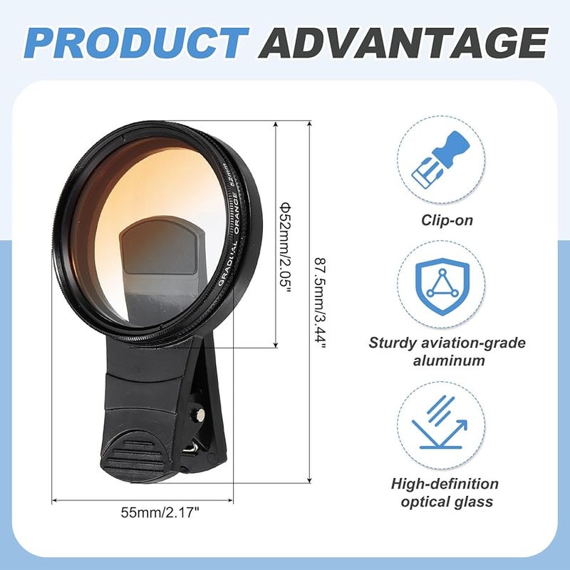 Patikil 52mm Orange Clip On Phone Camera Lens Graduated Color Filter For Smartphones - Image 3