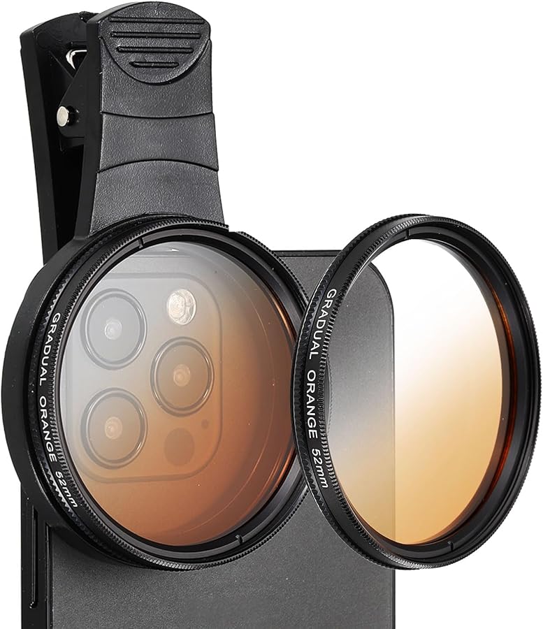 Patikil 52mm Orange Clip On Phone Camera Lens Graduated Color Filter For Smartphones - Image 1