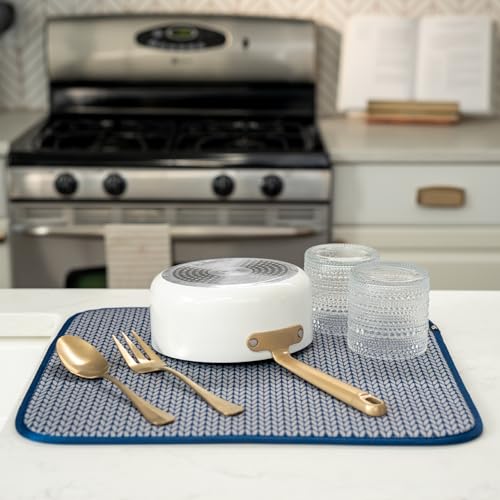 S&T INC. Dish Drying Mat, 16” x 18”, Absorbent Microfiber Kitchen Counter Mat, Dish Drying Pad for Dishes, Utensils, Pots and Pans, Large, Blue Stockinette - Image 4