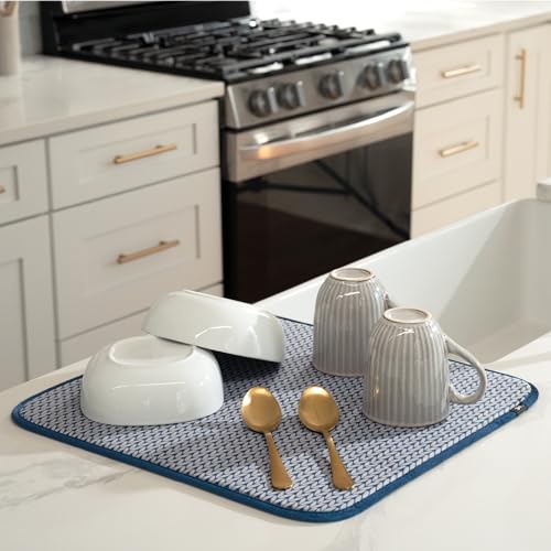 S&T INC. Dish Drying Mat, 16” x 18”, Absorbent Microfiber Kitchen Counter Mat, Dish Drying Pad for Dishes, Utensils, Pots and Pans, Large, Blue Stockinette - Image 2