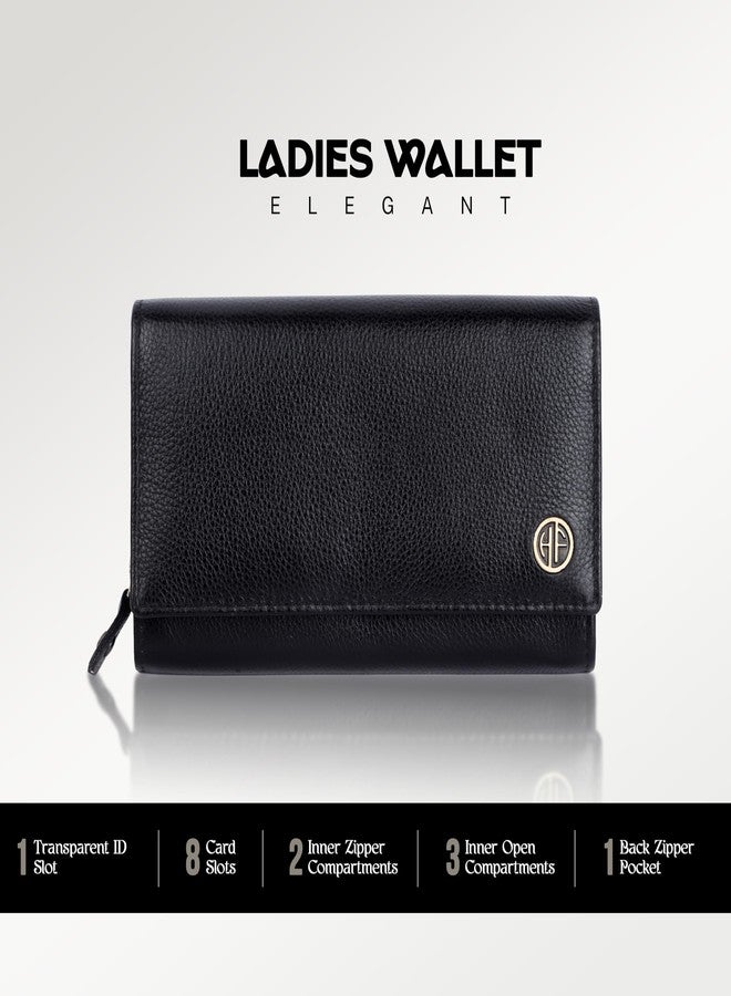 HAMMONDS FLYCATCHER Genuine Leather Wallet for Woman with 8 Card Slots - Clutch Purse for Women, Ladies Wallet for Women Stylish, Ladies Purse for Women Wallet, Purse for Woman - Nappa Black - Image 2