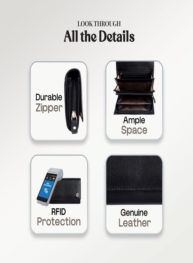 HAMMONDS FLYCATCHER Genuine Leather Wallet for Woman with 8 Card Slots - Clutch Purse for Women, Ladies Wallet for Women Stylish, Ladies Purse for Women Wallet, Purse for Woman - Nappa Black - Image 4