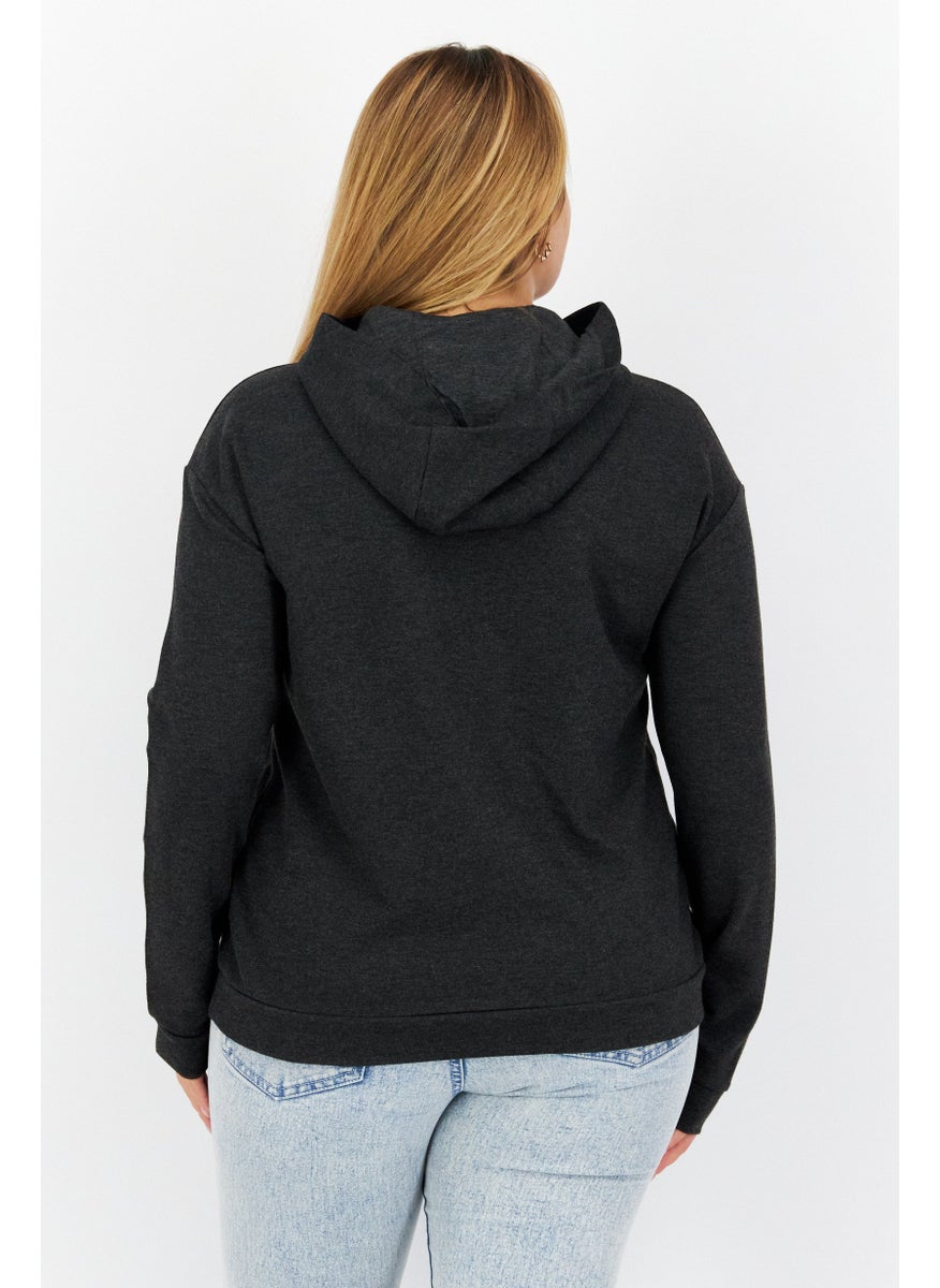 COMMA - Women Hooded Long Sleeves Embroidered Sweatshirts, Black - Image 1