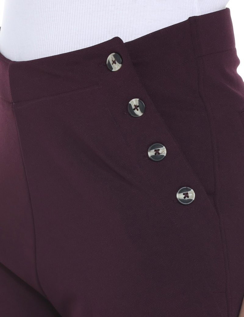 FYLTR Women's Classic Wide Leg Trousers with Side Button-up Design | Mid-Rise | Trouser Pants for Women (Cocoa Brown,32) - Image 3