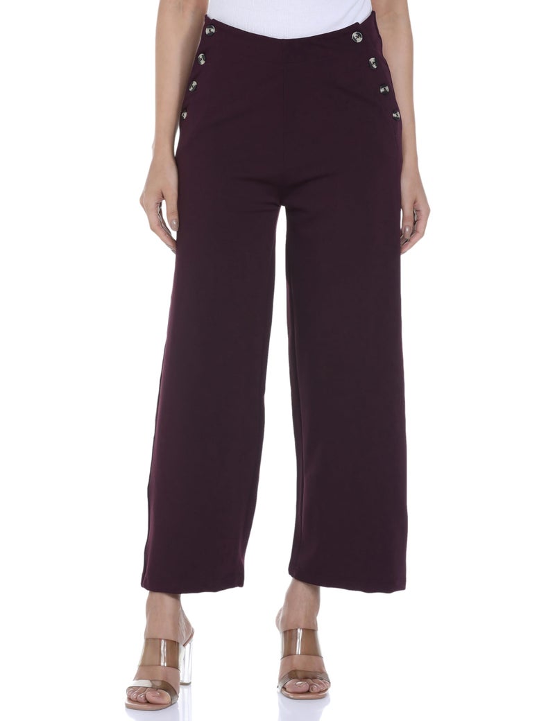 FYLTR Women's Classic Wide Leg Trousers with Side Button-up Design | Mid-Rise | Trouser Pants for Women (Cocoa Brown,32) - Image 1