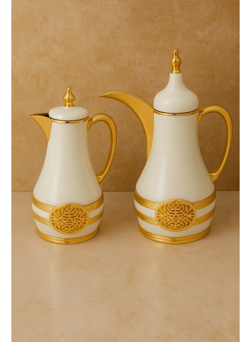 باصرة طقم ترامس فاخر باصرة للشاي أبيض قطعتين حجم 1 - 1 لتر - Image 1