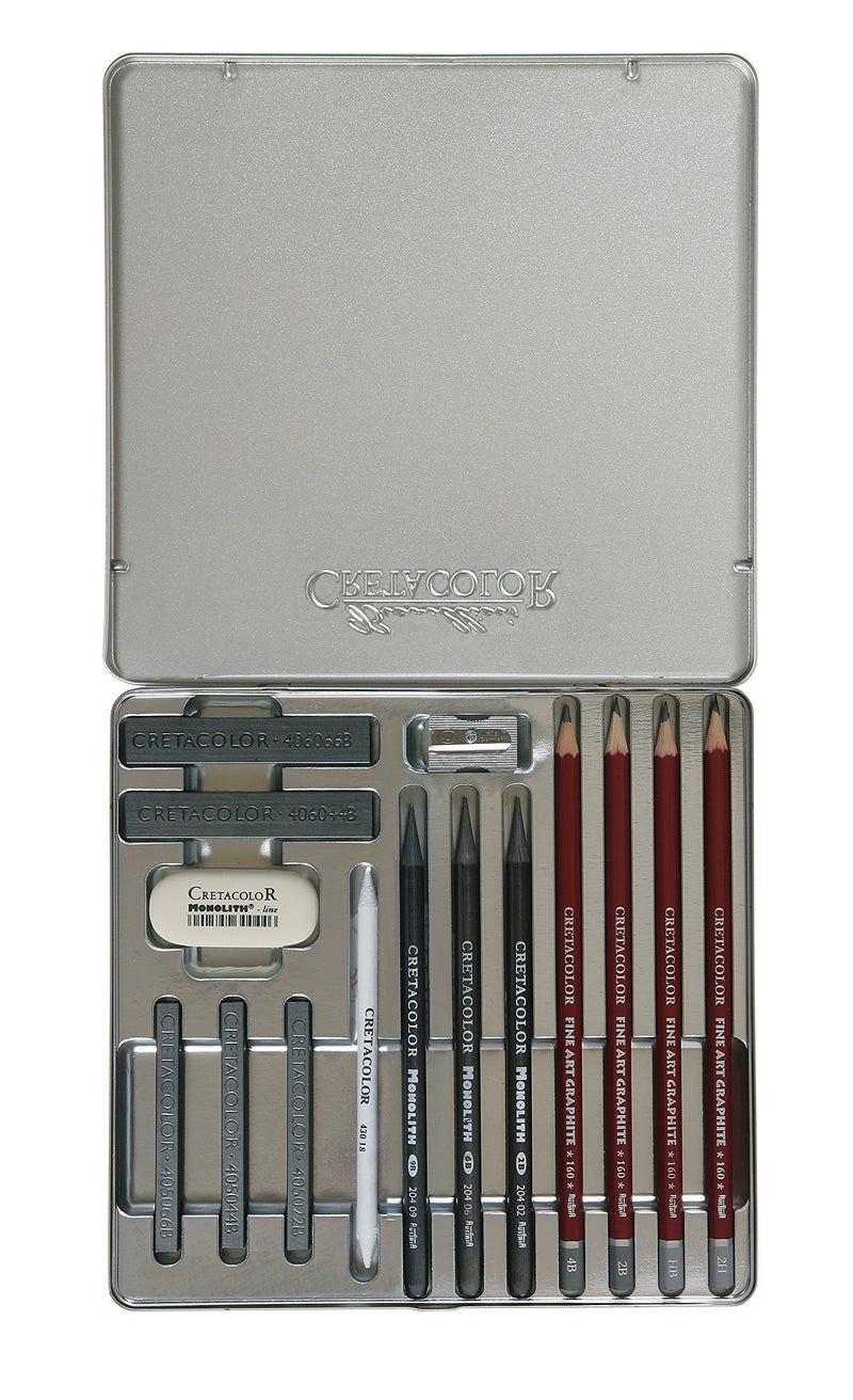 CRETACOLOR Silver Box Graphite Drawing Set of 15 - Tin Box,Black,400 18 - Image 2