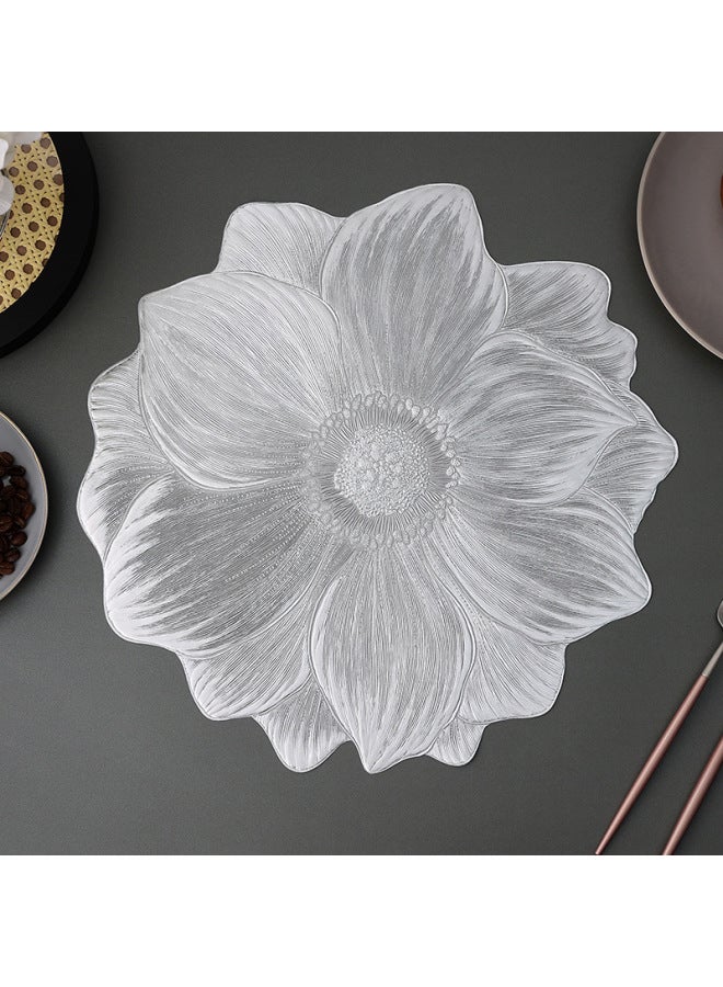 Placemat Pvc Solid Bottom Gilding Heat Insulation Table Mat Trembles Lotus Sunflower Western Placemat-Color:Silver (sunflower)-Specifications:Diameter 39cm  - Image 1