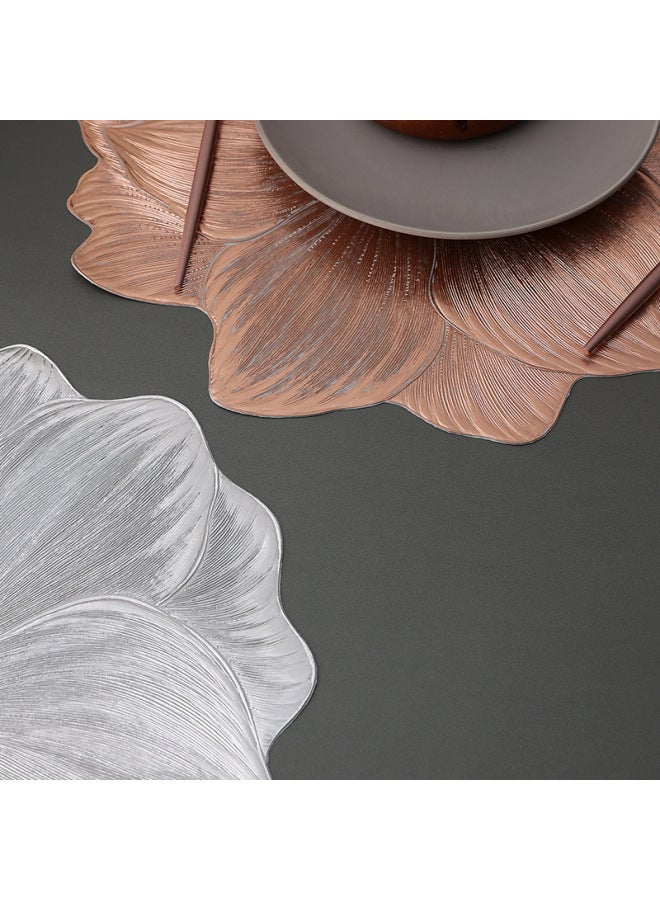 Placemat Pvc Solid Bottom Gilding Heat Insulation Table Mat Trembles Lotus Sunflower Western Placemat-Color:Silver (sunflower)-Specifications:Diameter 39cm  - Image 3