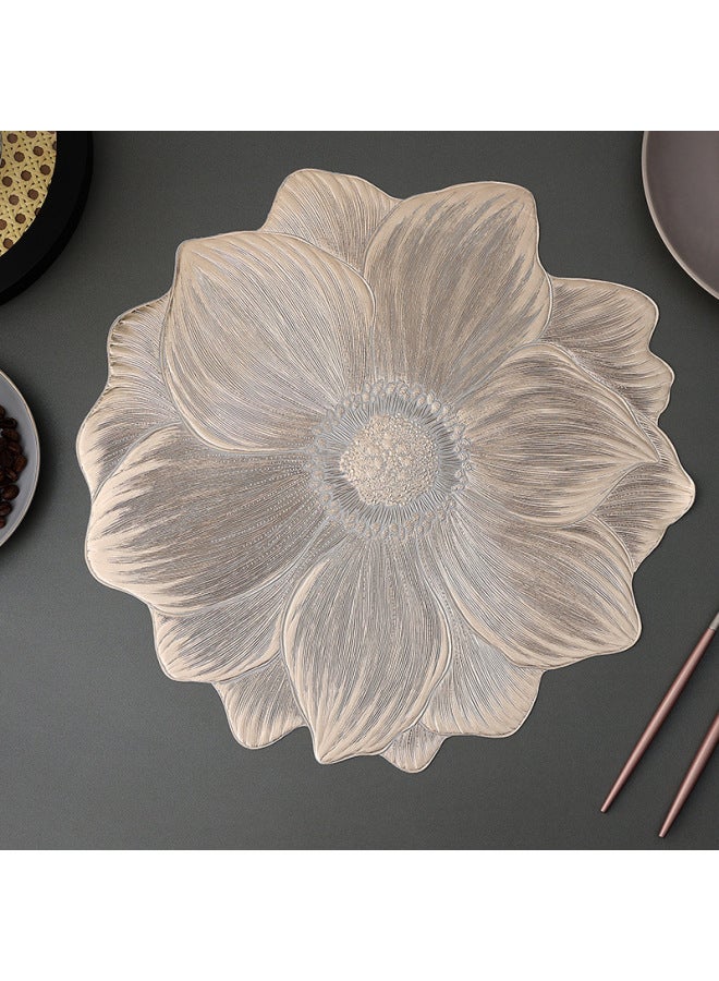 Placemat Pvc Solid Bottom Gilding Heat Insulation Table Mat Trembles Lotus Sunflower Western Placemat-Color:Silver (sunflower)-Specifications:Diameter 39cm  - Image 2