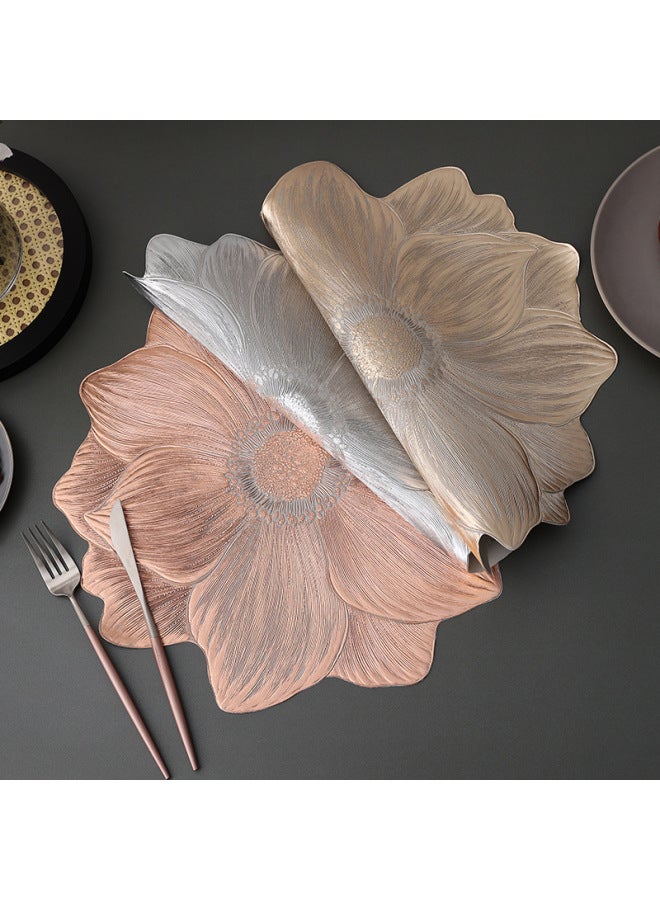Placemat Pvc Solid Bottom Gilding Heat Insulation Table Mat Trembles Lotus Sunflower Western Placemat-Color:Silver (sunflower)-Specifications:Diameter 39cm  - Image 4
