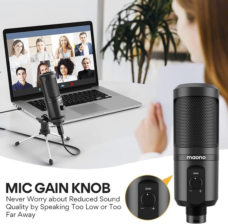 ماونو ميكروفون ألعاب Maonocaster AU-PM461TR بتقنية USB ومعدل تعزيز صوت (Mic Gain) - أسود - Image 2