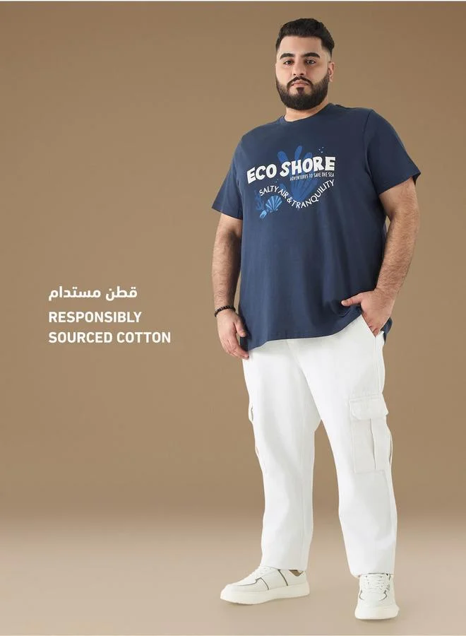 سبلاش فيڤ تيشيرت مطبوع برسومات مقاس كبير بياقة دائرية وأكمام قصيرة