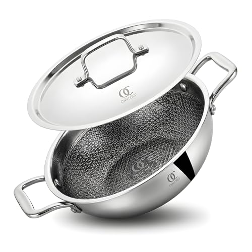 Omichef Triply Honeycomb Kadai/Kadhai with Stainless Steel Lid | Large 26 Cm (4 L, 1.80 Kg) | ISI Certified, Induction & Gas Stove Friendly, 100% Food-Grade & Toxin-Free Cookware (5 Year Warranty) - Image 1