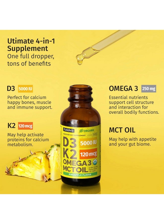 nusava (2 Pack) Organic Vitamin D3 K2 Drops with MCT Oil Omega 3, Maximum Strength Vitamin D Liquid 5000 IU, No Fillers, Non-GMO Liquid D3 for Faster Absorption and Immune Support (Pineapple, 2 Fl Oz) - Image 4