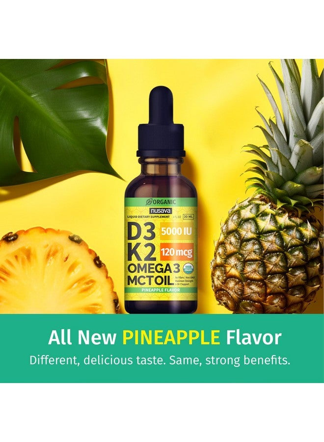 nusava (2 Pack) Organic Vitamin D3 K2 Drops with MCT Oil Omega 3, Maximum Strength Vitamin D Liquid 5000 IU, No Fillers, Non-GMO Liquid D3 for Faster Absorption and Immune Support (Pineapple, 2 Fl Oz) - Image 2