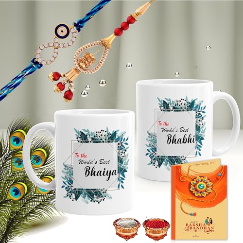 Gift Arcadia Arcadia Rakhi Lumba Gift Set for Brother and Bhabhi - Coffee Mugs 330ml Combo - Ceramic Cup for Rakhi Gifts (Combo-3) - Image 3