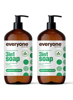 everyone for every body Everyone 3in1 Soap Body Wash Bubble Bath Shampoo 32 Ounce Pack of 2 Peppermint Tea Tree Coconut Cleanser with Organic Plant Extracts and Pure Essential Oils 
