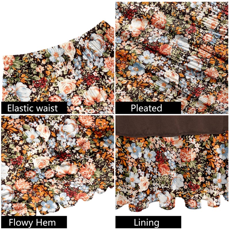 NiPaMi Women's Chiffon White Flowy Maxi Skirt Boho Summer Elastic Waisted Pleated A Line Long Skirts for Women 2026(Coffee Floral-24,XL) - Image 5