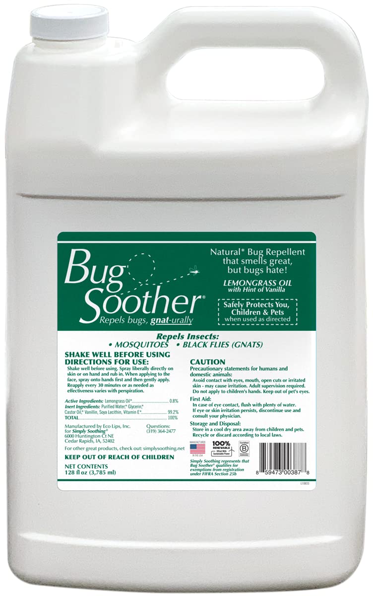 Bug Soother 1 Gallon - Natural Insect, Gnat and Mosquito Repellent & Deterrent with Essential Oils - 100% DEET-Free Safe Bug Spray for Adults and The Environment - Made in USA - W/O Sprayer - Image 1