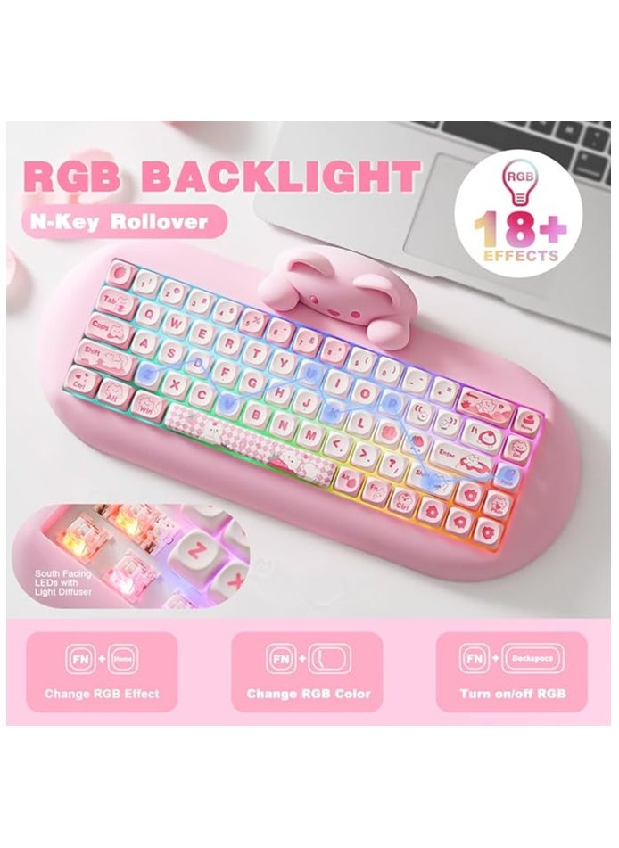 erorex C68 Wireless Mechanical Keyboard, 65% Gaming Keyboard Hot Swap,Triple Mode BT5.0/2.4G/Wired, RGB Backlit NKRO,Cute Cat Silicone Ergonomic Keyboard for Win/Mac(Milk Switch, Pink)  - Image 5