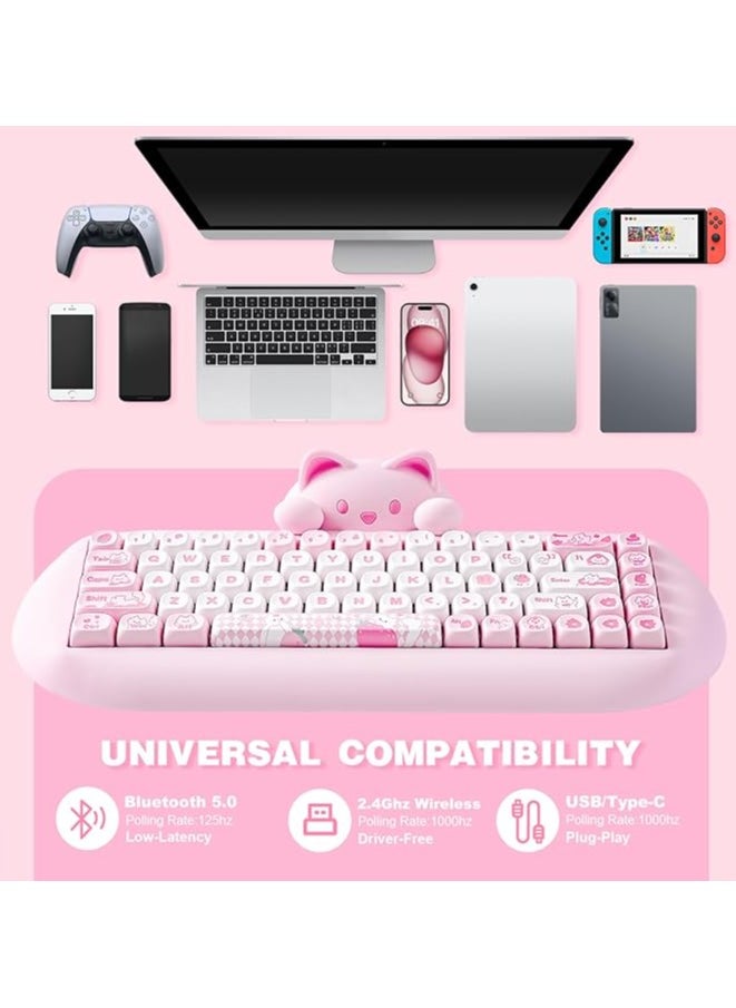 erorex C68 Wireless Mechanical Keyboard, 65% Gaming Keyboard Hot Swap,Triple Mode BT5.0/2.4G/Wired, RGB Backlit NKRO,Cute Cat Silicone Ergonomic Keyboard for Win/Mac(Milk Switch, Pink)  - Image 4