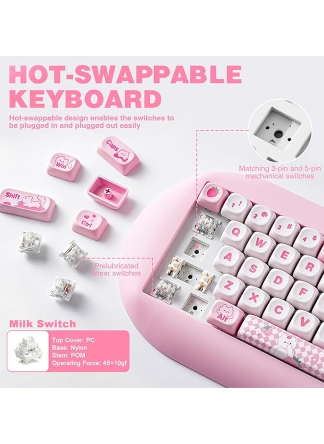 erorex C68 Wireless Mechanical Keyboard, 65% Gaming Keyboard Hot Swap,Triple Mode BT5.0/2.4G/Wired, RGB Backlit NKRO,Cute Cat Silicone Ergonomic Keyboard for Win/Mac(Milk Switch, Pink)  - Image 2