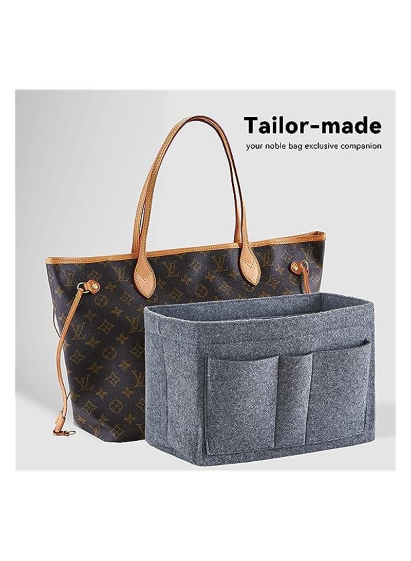 Y&D Purse Organizer Insert Women Felt Bag Multi-Pocket in for Womens Handbag Travel Tote Hobo Storage Liner Divider Any Brand Grey Size XL  - Image 3