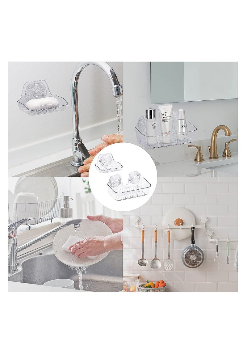 SOLARAE Suction Cup Soap Dish, Self-Adhesive Shower Bar Soap Holder, Strong Sponge Holder for Bathroom, Tub and Kitchen Sink, Removable and Reusable, Clear, Drill-Free White (2Pcs) - Image 5