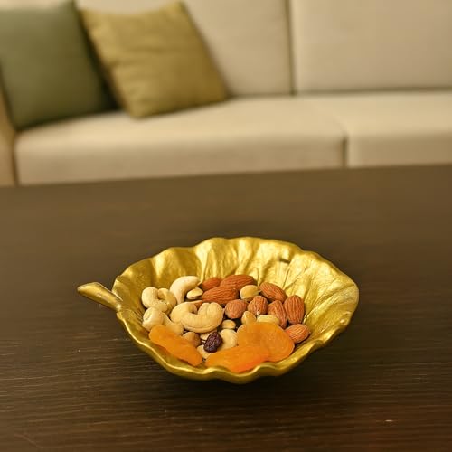 MARKET 99 Glossy Golden Aluminium Tabletop Bowl | Decorative Ribbed Centerpiece for Dining Table & Living Room | Stylish Washable Home Accent for Gifting and Elegant Modern Décor - Image 1