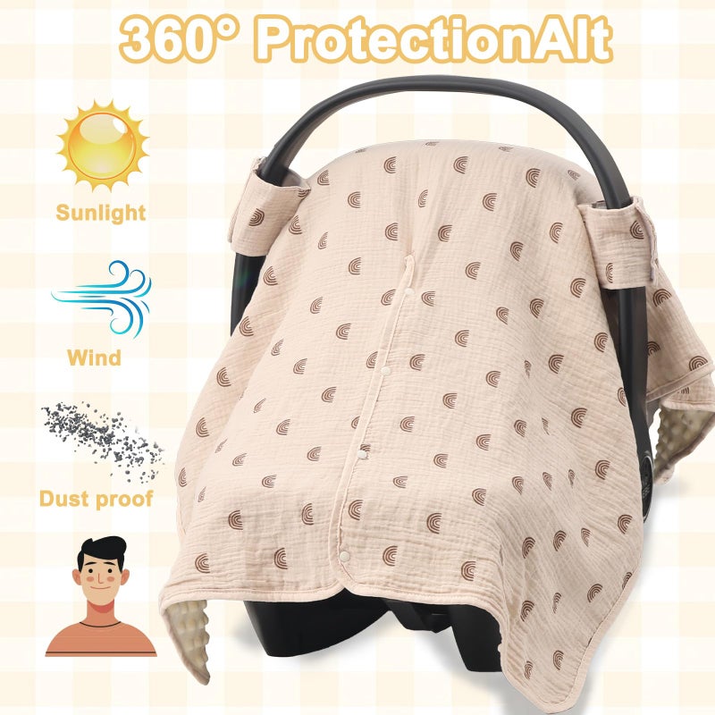 YOQIE 2-in-1 Baby Car Seat Cover & Canopy | Mom Nursing Cover, Easy Install Shield | Multi-Purpose for Winter Warmth & Summer Shade (Brown) - Image 3