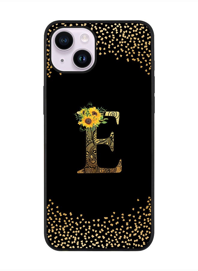Stylizedd Rugged Black edge case for Apple iPhone 14 Plus, Soft Flexible Phone case Custom Monogram Initial Letter Mandala Floral Pattern Alphabet- E (Black)  - Image 1