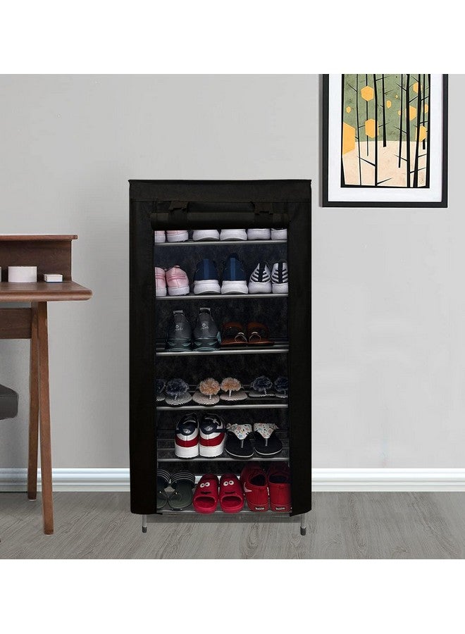 ROBMOB 6-Layer Metal Shoe Rack Organizer with Dustproof Zip Cover | Multipurpose Shoe Stand for Home & Office | Storage for Heels, Chappal, Slippers - Black - Image 2