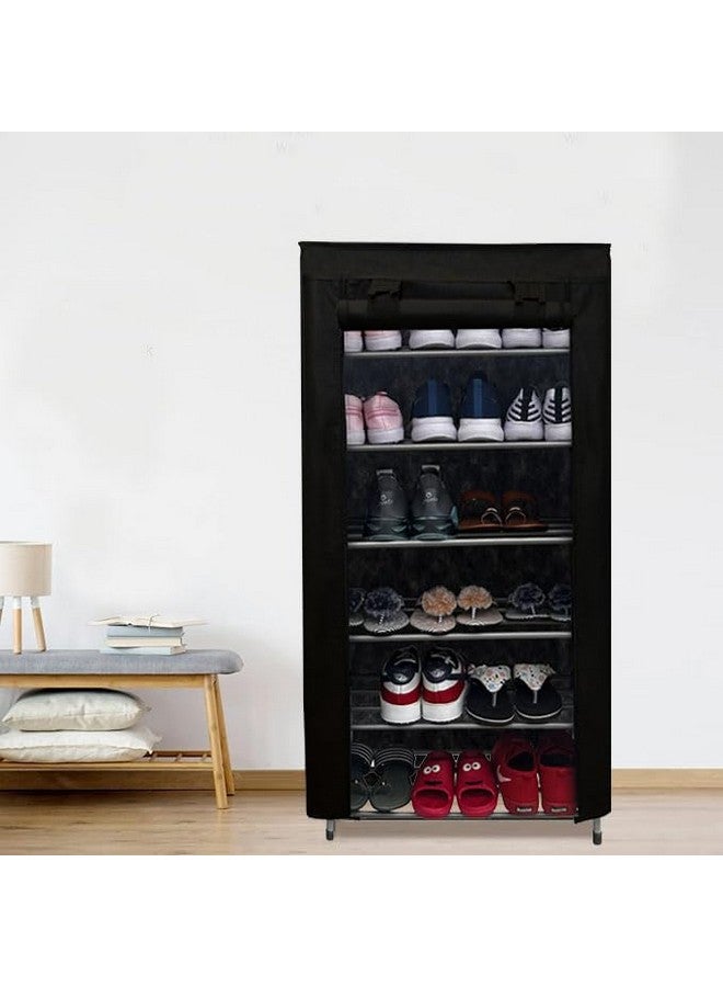 ROBMOB 6-Layer Metal Shoe Rack Organizer with Dustproof Zip Cover | Multipurpose Shoe Stand for Home & Office | Storage for Heels, Chappal, Slippers - Black - Image 5