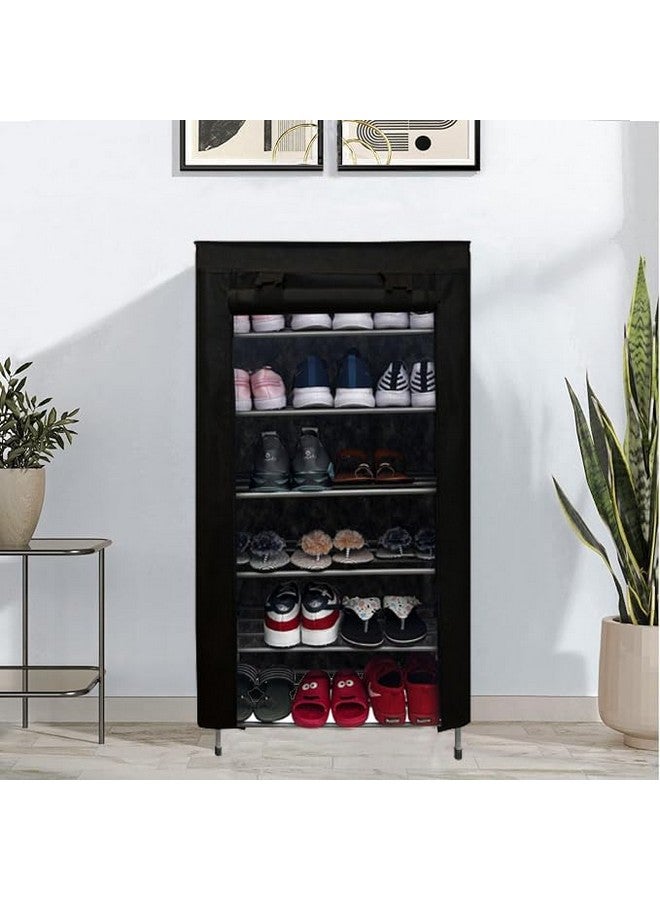 ROBMOB 6-Layer Metal Shoe Rack Organizer with Dustproof Zip Cover | Multipurpose Shoe Stand for Home & Office | Storage for Heels, Chappal, Slippers - Black - Image 4