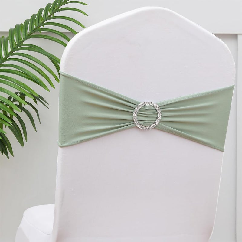 Gankar 50pcs Sage Green Chair Sashes for Wedding Ceremony  Elastic Chair Bands Bows for Party Banquet Theme Hotel Restaurant Event Decorations  50 Pieces  Sage Green - Image 1