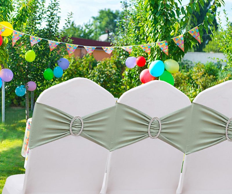 Gankar 50pcs Sage Green Chair Sashes for Wedding Ceremony  Elastic Chair Bands Bows for Party Banquet Theme Hotel Restaurant Event Decorations  50 Pieces  Sage Green - Image 2