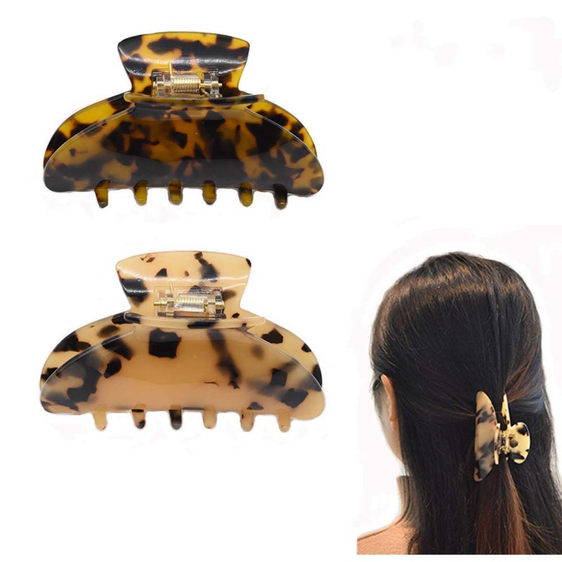 2PCS Acetate Hair Claw Banana Clips Tortoise Barrettes Hair ClipHandmade Strong Hold Hair Claw ClipsLarge Size Leopard Print Celluloid French Design Vintage Barrettes for Women