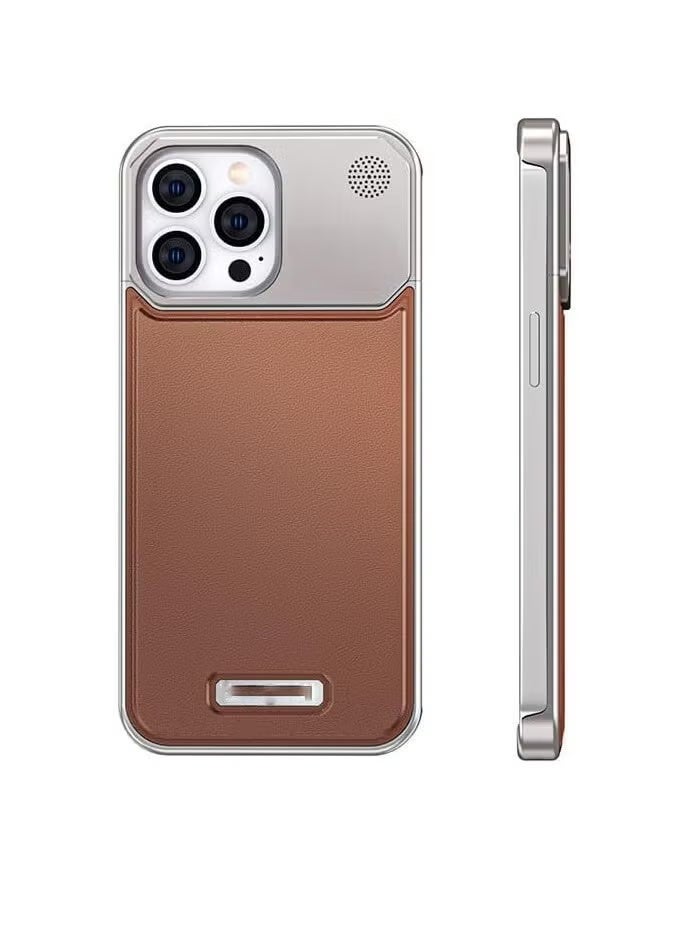 Aviation Aluminum Alloy Leather Case for iPhone 16 Pro Max – Slim Fit, Lightweight Top-Grain Leather, MagSafe Compatible, Built-in Fragrance Diffuser, Titanium Silver/Grey - Image 1