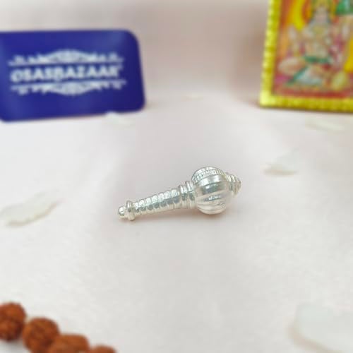Osasbazaar Pure Silver Gada, Weapon of Bajrangbali Hanuman for Mandir Puja, Sacred Mace for Temple Worship, Home Office Decor Accessory - 97%-99% Purity Certified - Image 2