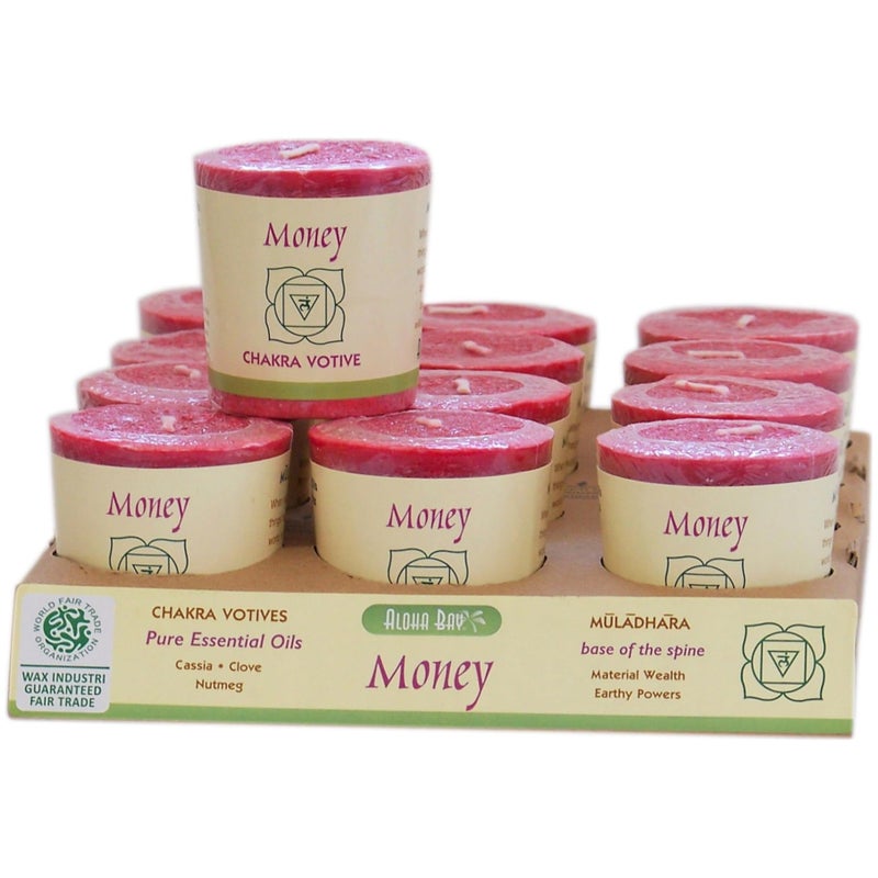 Aloha Bay Premium Scented Hand Made Chakra Energy Candle | Votive 12-pack |Money, Muladhara| Yoga, Prayer & Meditation Candle | Long Burn |Essential Oils of Cassia, Clove & Nutmeg | Aloha Bay - Image 2