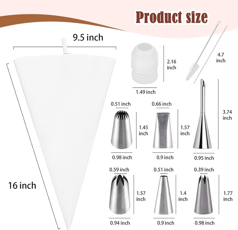 FUGVBB 9-Piece Reusable Piping Bags and Tips Set-16inch Cotton Baking Kit with Coupler, Stainless Steel Nozzles & Cleaner for Cakes/Cupcakes/Cookies Decorating - Image 2