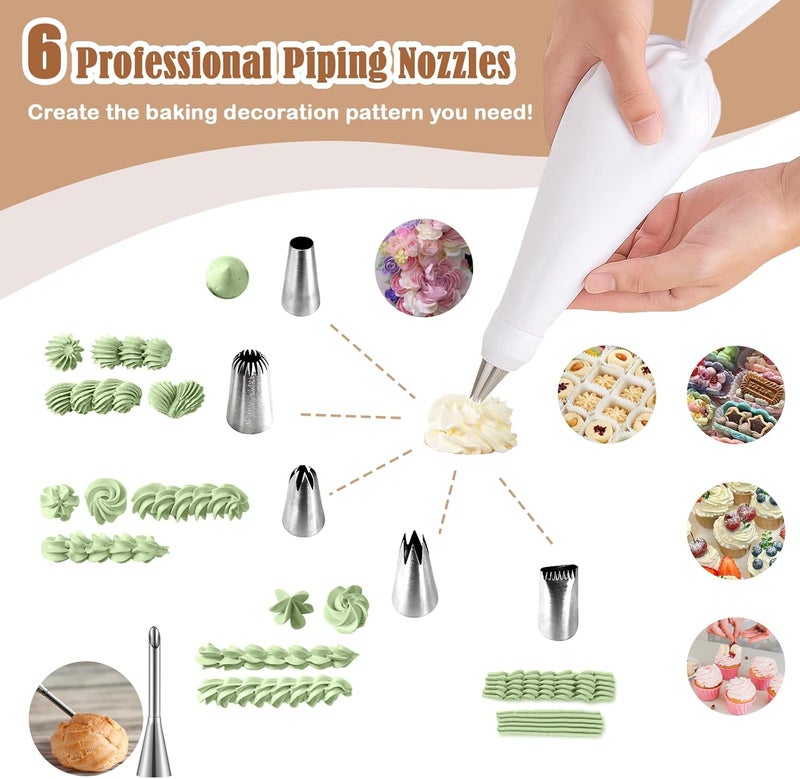FUGVBB 9-Piece Reusable Piping Bags and Tips Set-16inch Cotton Baking Kit with Coupler, Stainless Steel Nozzles & Cleaner for Cakes/Cupcakes/Cookies Decorating - Image 3
